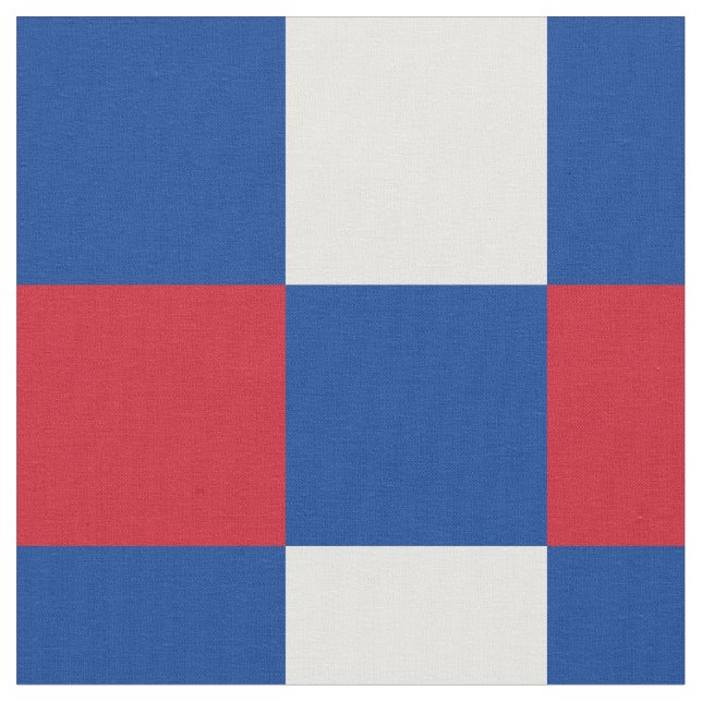 Red, blue and white checkerboard pattern fabric (Close Up)