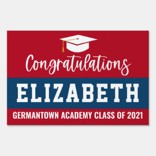 Red, Blue and White Congratulations Yard Sign