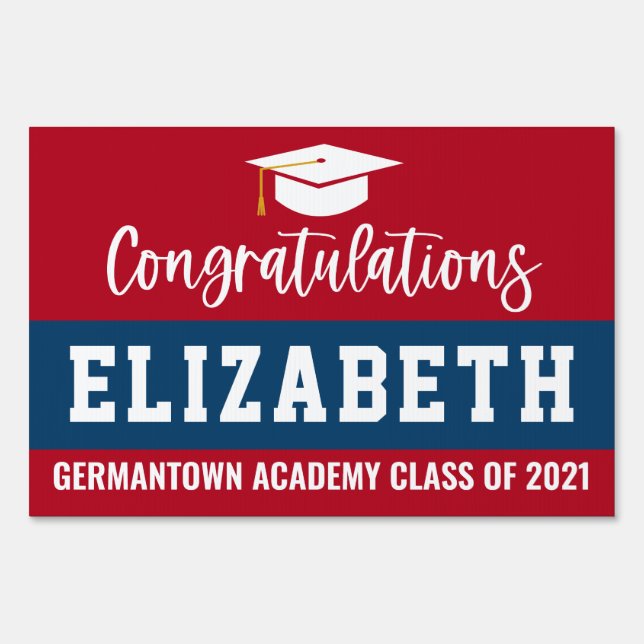 Red, Blue and White Congratulations Yard Sign (Front)
