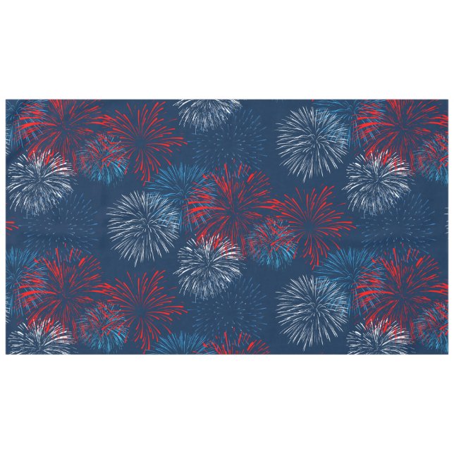 Red Blue and White Fireworks | Half Drop Pattern Tablecloth (Front (Horizontal))