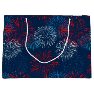 Red Blue and White Fireworks Large Gift Bag