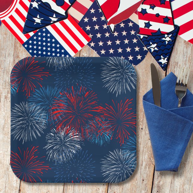 Red Blue and White Fireworks Paper Plates (Creator Uploaded)