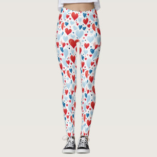Red, Blue, and White Heart Leggings