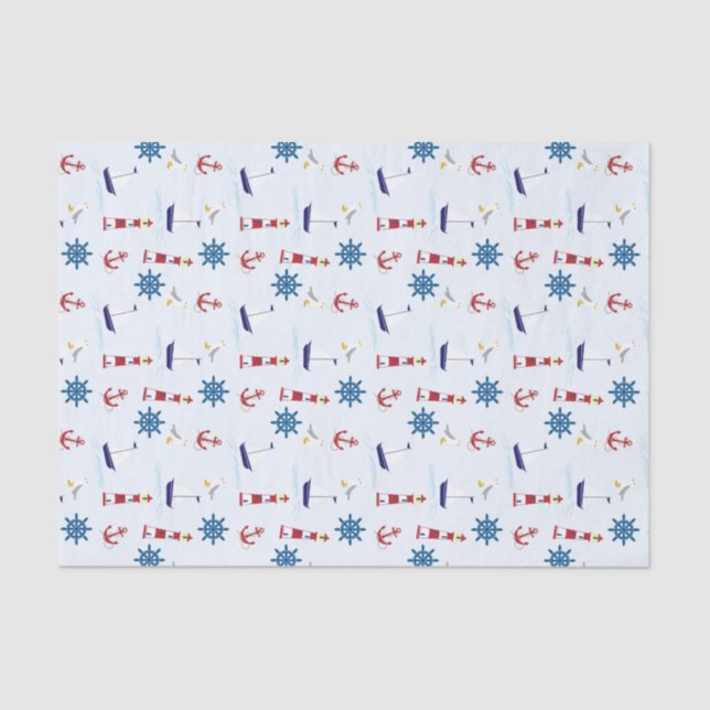 Red, Blue and White Nautical Tissue Paper (Front)