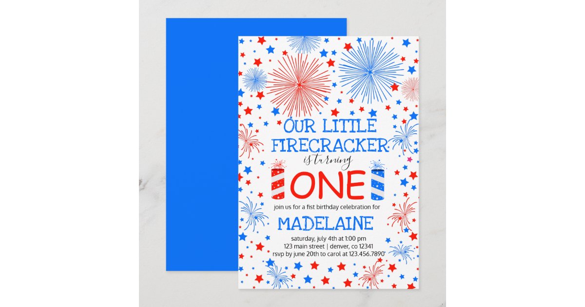 Red Blue and White Sparkles and Stars Birthday Invitation | Zazzle