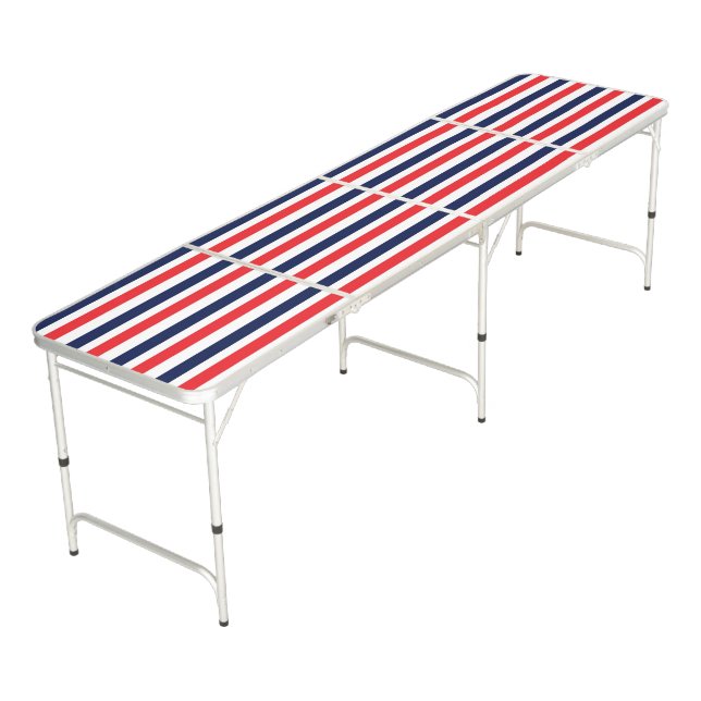 Red, blue and white stripes pattern beer pong table (Angled)