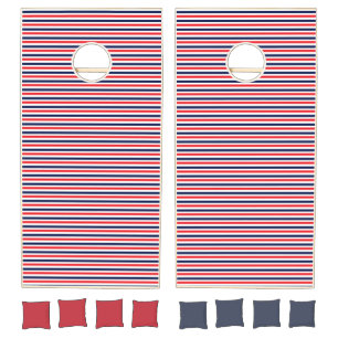 Red, blue and white stripes pattern cornhole set