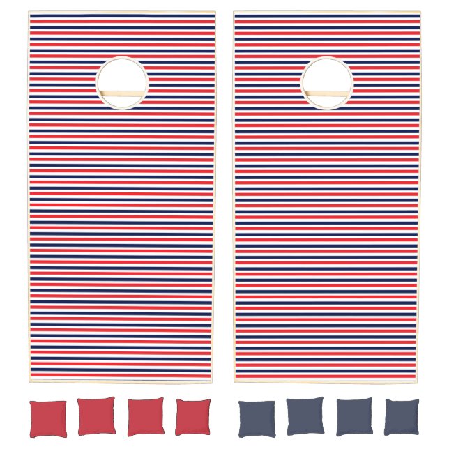 Red, blue and white stripes pattern cornhole set (Set)