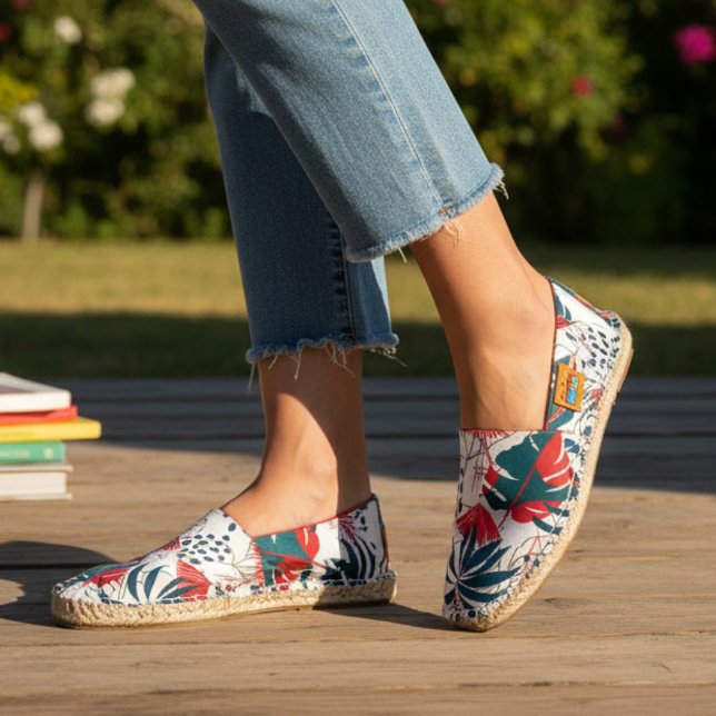 Red Blue and White Tropical Floral Chic Pattern Espadrilles (Creator Uploaded)