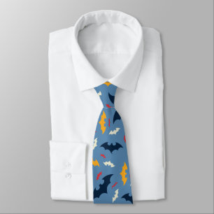 Red, Blue, and Yellow Bat Logo Pattern Neck Tie