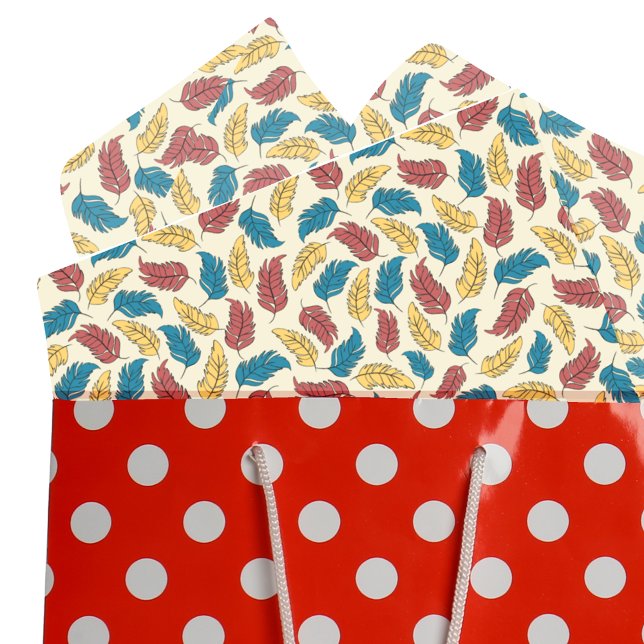 Red, Blue and Yellow Cartoon Feathers on Cream Tissue Paper (Creator Uploaded)