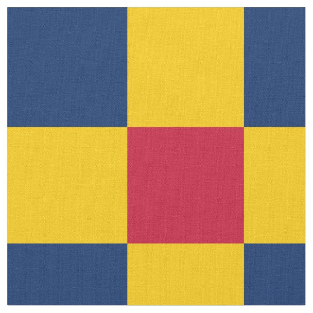 Red, blue and yellow checkerboard pattern fabric (Close Up)