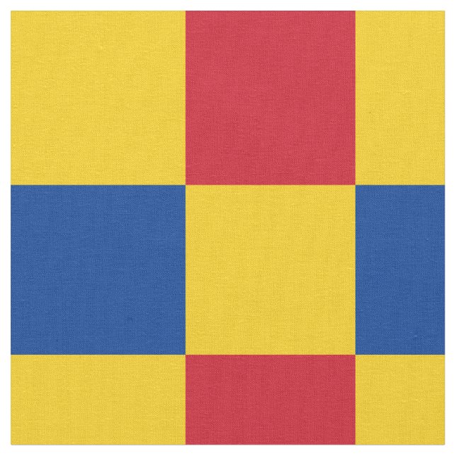 Red, blue and yellow checkerboard pattern fabric (Close Up)