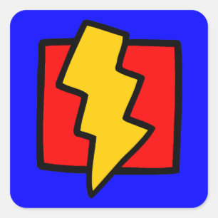 Red Blue and Yellow Lightning Bolt Square Sticker