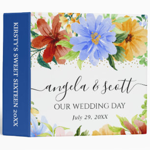 Red Blue and Yellow Roses Wedding Photo Album 3 Ring Binder