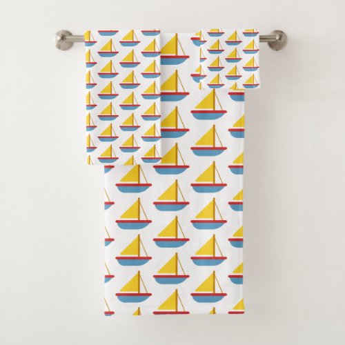 Red Blue and Yellow Toy Sailboat Bath Towel Set