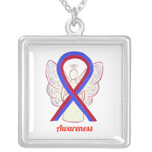 Red & Blue Awareness Ribbon Angel Jewelry Necklace