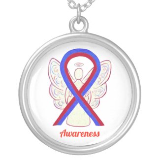 Red & Blue Awareness Ribbon Angel Jewelry Necklace