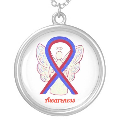 Red  Blue Awareness Ribbon Angel Jewelry Necklace