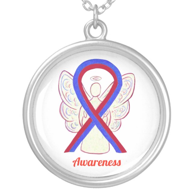 Red & Blue Awareness Ribbon Angel Jewelry Necklace (Front)