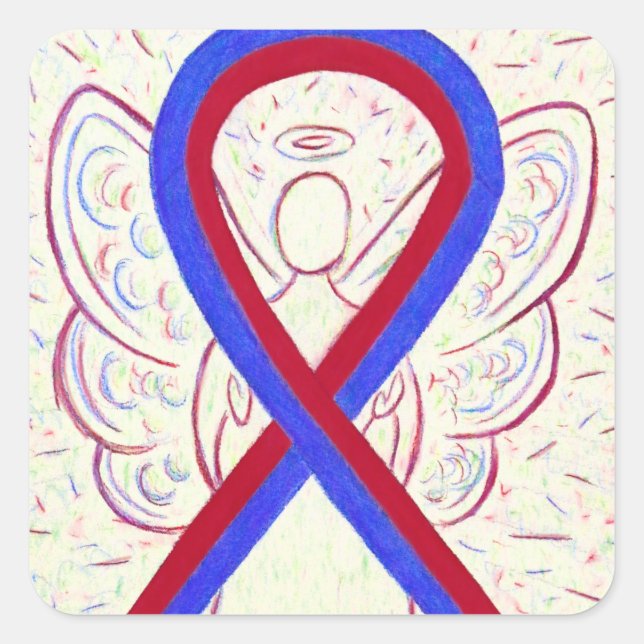 Red & Blue Awareness Ribbon Angel Sticker Decals (Front)