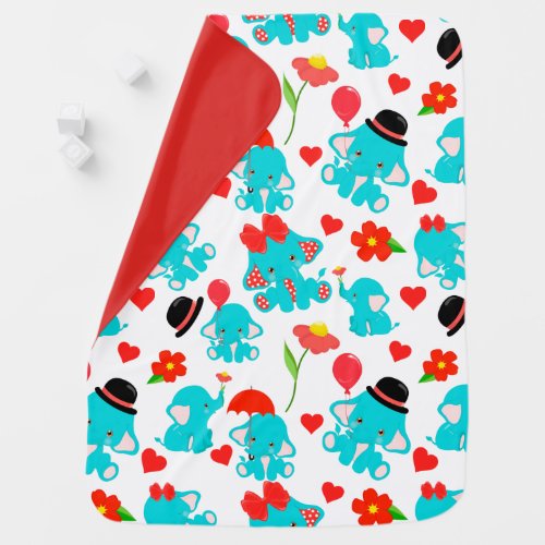 Red Blue Baby Elephants Swaddle Blanket