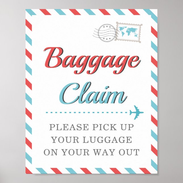Red Blue Baggage Claim Travel Airplane Favor Table Poster (Front)