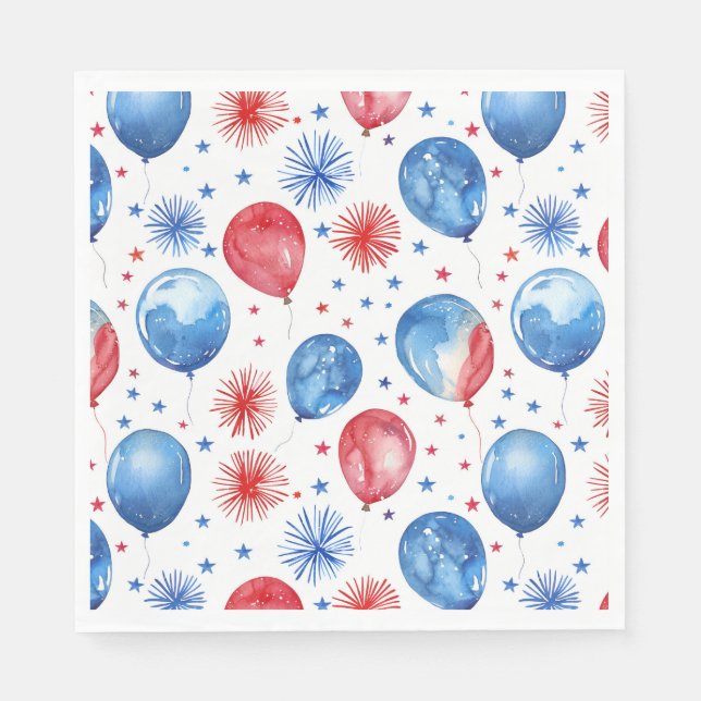 Red Blue Balloons 4th July Napkins (Front)
