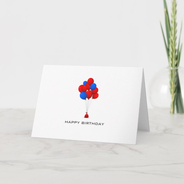 Red & Blue Balloons - Happy Birthday Greeting Card (Front)