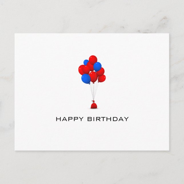 Red & Blue Balloons - Happy Birthday Post Card (Front)