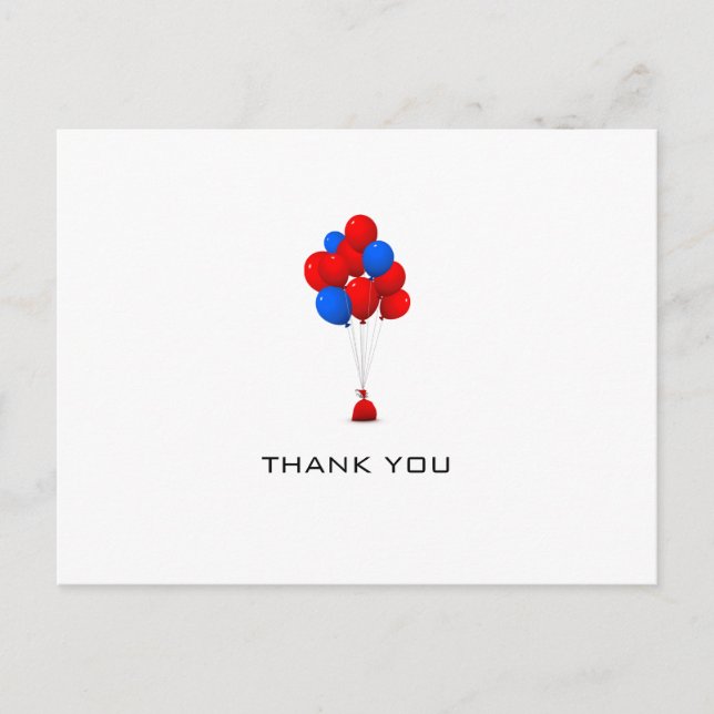 Red & Blue Balloons - Thank You Post Card (Front)