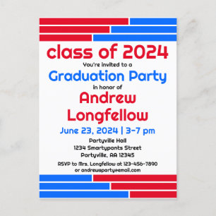 Red & Blue Bars Graduation Party Invitation Postcard