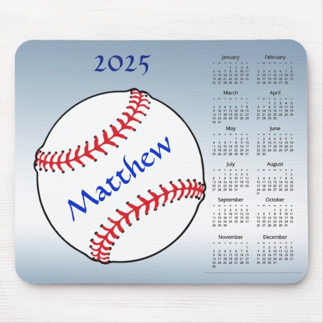 Red Blue Baseball 2025 Sports Calendar Mousepad