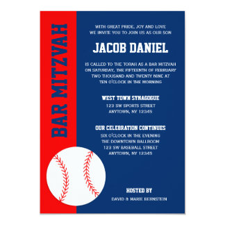 Red Blue Baseball Bar Mitzvah Card