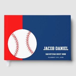 Red Blue Baseball Bar Mitzvah Guest Book