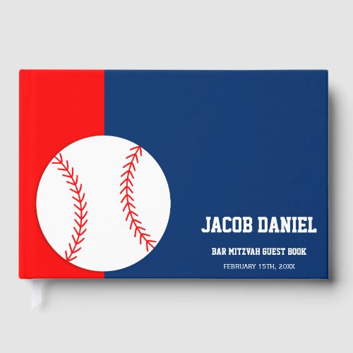 Red Blue Baseball Bar Mitzvah Guest Book