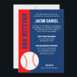 Red Blue Baseball Bar Mitzvah Invitation<br><div class="desc">Modern red and blue baseball themed Bar Mitzvah invitations. Easily personalize for your event.</div>