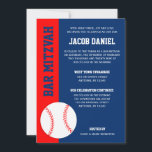 Red Blue Baseball Bar Mitzvah Invitation<br><div class="desc">Modern red and blue baseball themed Bar Mitzvah invitations. Easily personalize for your event.</div>