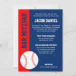 Red Blue Baseball Bar Mitzvah Invitation<br><div class="desc">Modern red and blue baseball themed Bar Mitzvah invitations. Easily personalize for your event.</div>