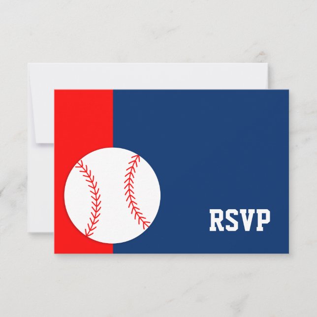 Red Blue Baseball Bar Mitzvah RSVP (Front)