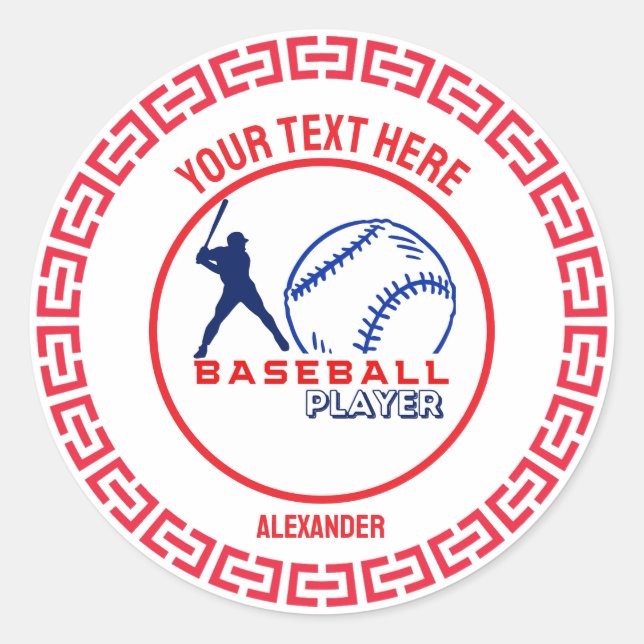 Red Blue Baseball Girl Boy Birthday Party Classic Round Sticker (Front)