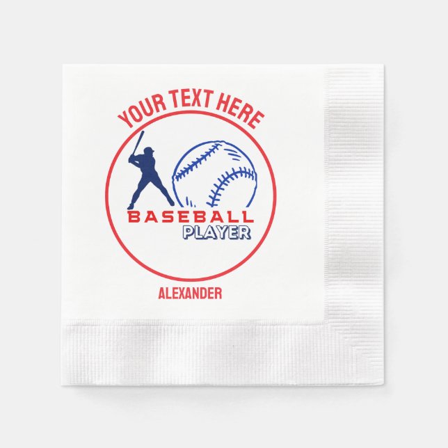 Red Blue Baseball Girl Boy Birthday Party Napkins (Front)