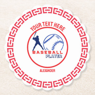 Red Blue Baseball Girl Boy Birthday Party Paper Coaster