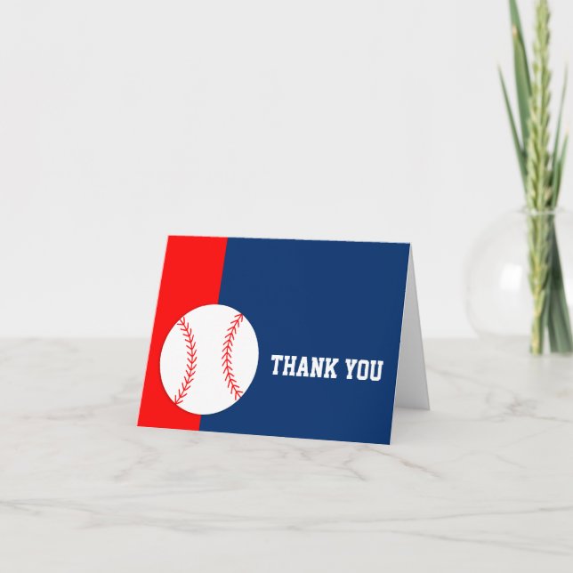 Red Blue Baseball Letterpress Thank You Card (Front)