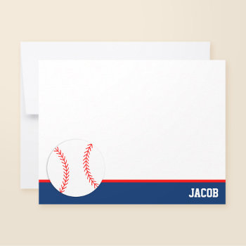 Red Blue Baseball Personalized Flat Note Card by printcreekstudio at Zazzle