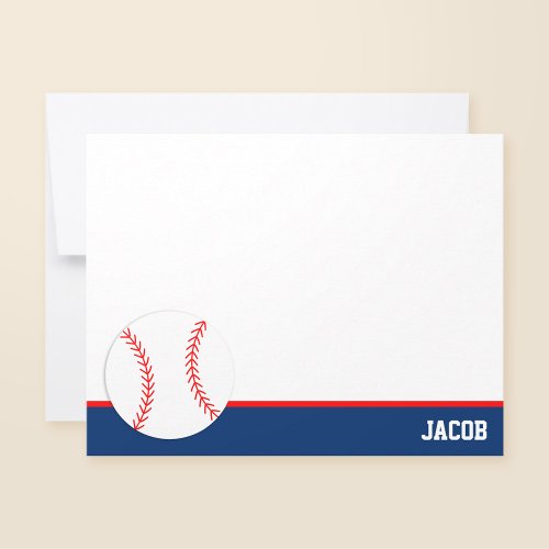 Red Blue Baseball Personalized Flat Note Card