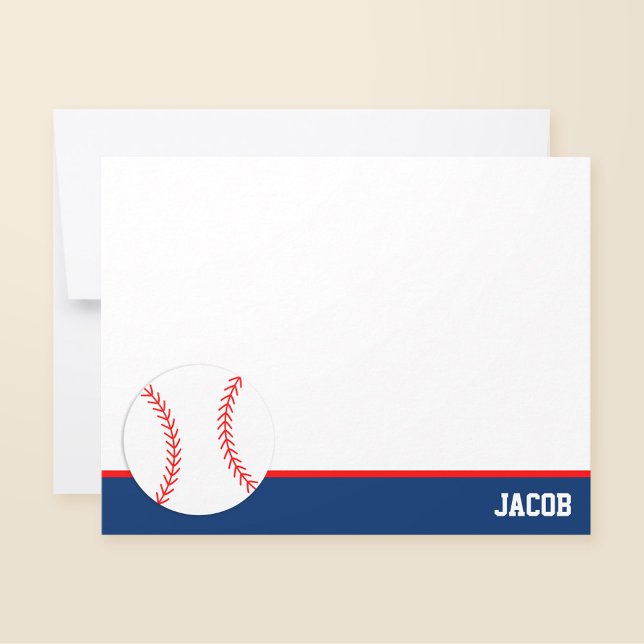 Red Blue Baseball Personalized Flat Note Card (Creator Uploaded)