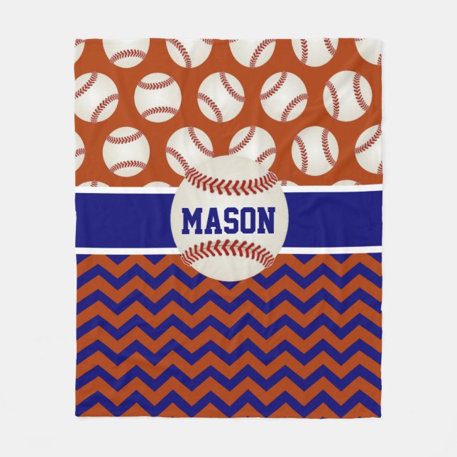 Red Blue Baseball Personalized Fleece Blanket (Front)
