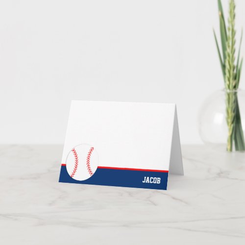 Red Blue Baseball Personalized Folded Note Card