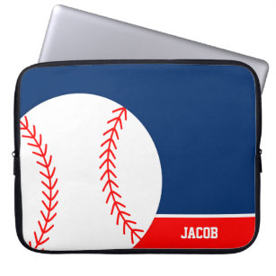 Red Blue Baseball Personalized Laptop Sleeve